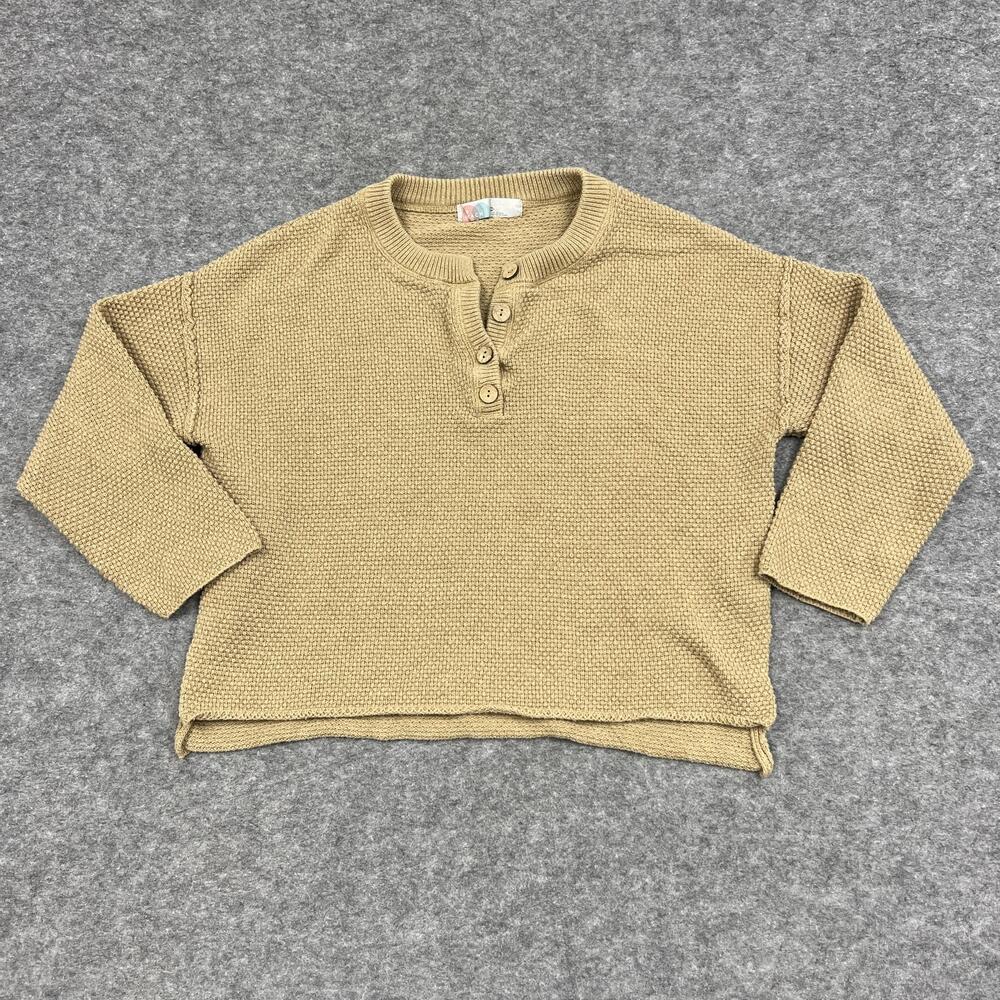 Free People Beach Sweater Womens XS Beige Henley Waffle Knit Relaxed Casual